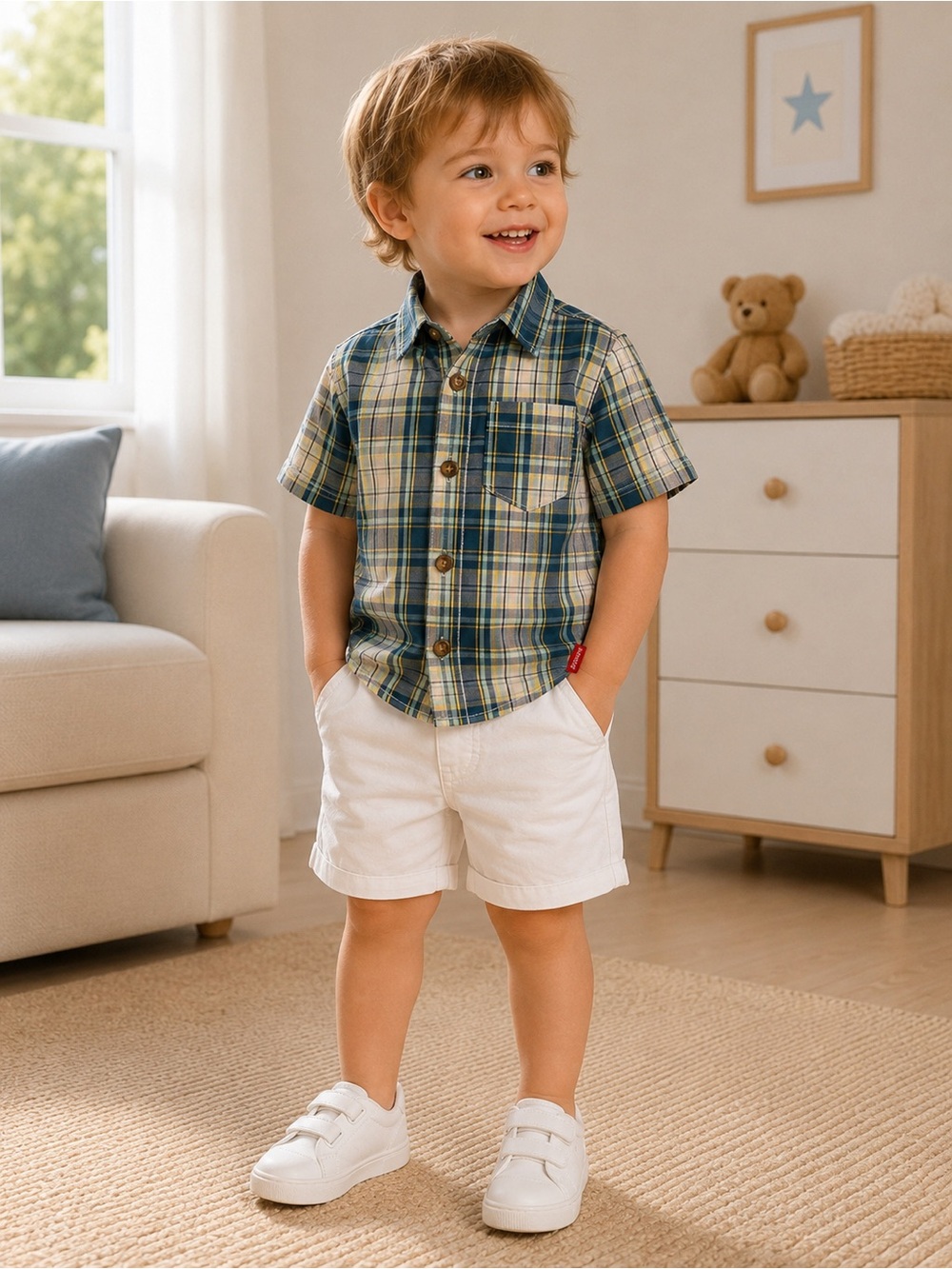 Wrangler Boys Plaid Short Sleeve Button Down Shirt Size 2T
